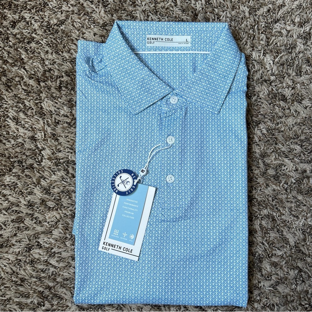Kenneth Cole Blue Micro-Pattern Golf Polo